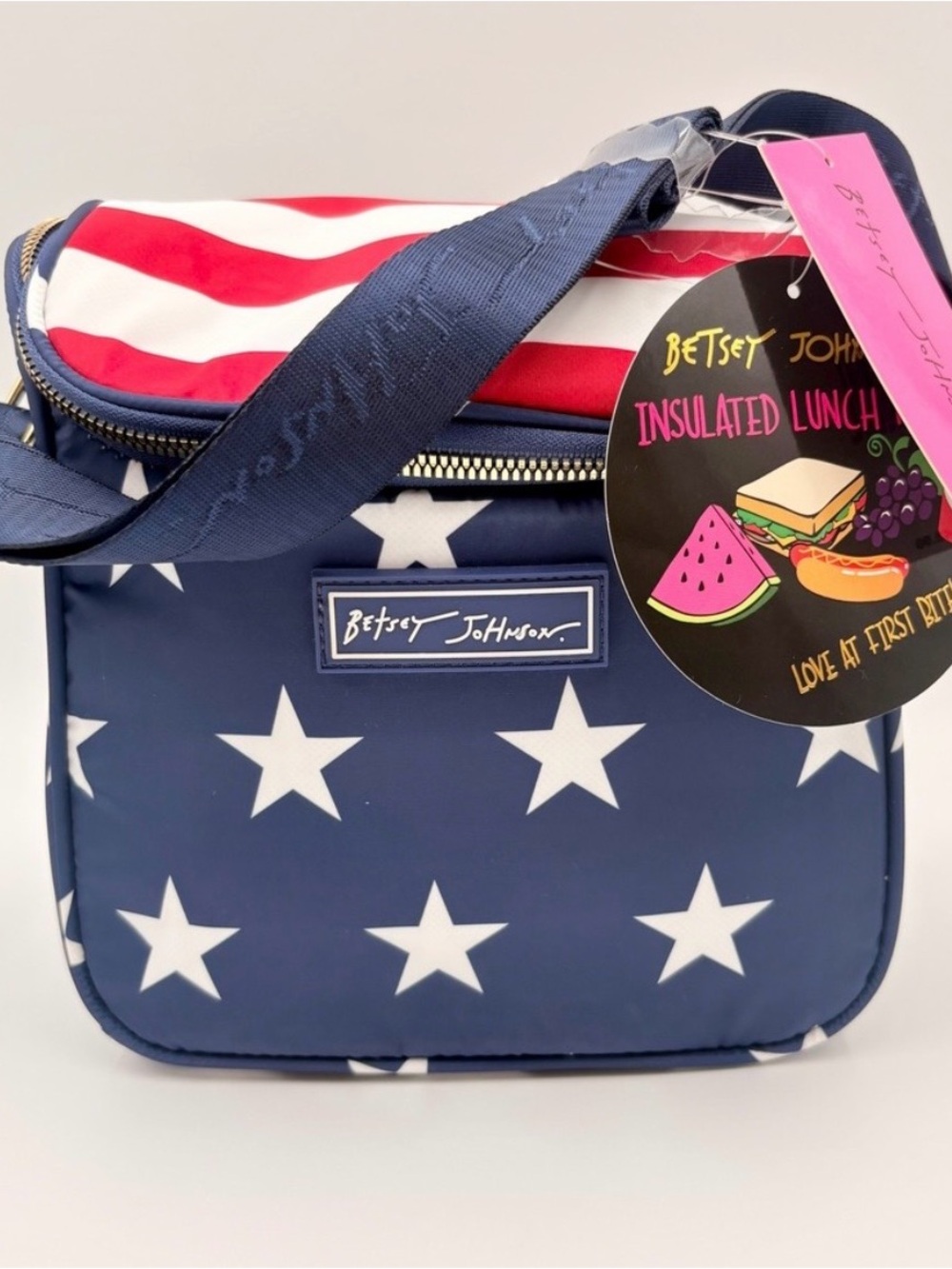 Betsey Johnson Navy, Red & White Star-Stripe Insulated Lunch Bag